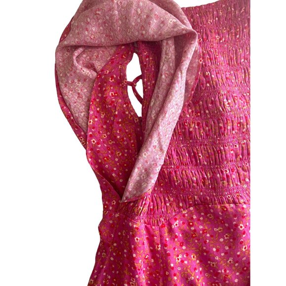 Free People Pink & Red Print, Flutter Sleeve Dress With Back Criss-Cross, Medium - Picture 9 of 14